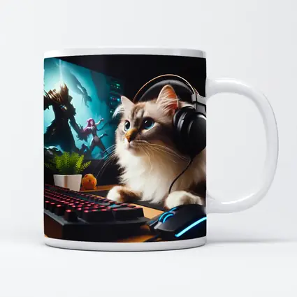 Ragdoll Cat Gaming Setup With Headphones