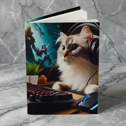 Ragdoll Cat Gaming Setup With Headphones