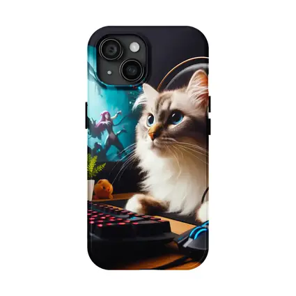 Ragdoll Cat Gaming Setup With Headphones