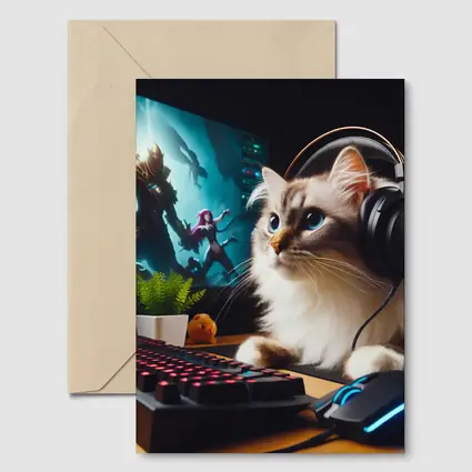 Ragdoll Cat Gaming Setup With Headphones
