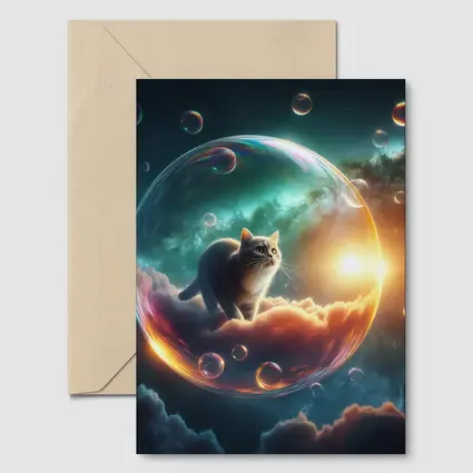 Cat Inside Bubble Cosmic Dream Sky