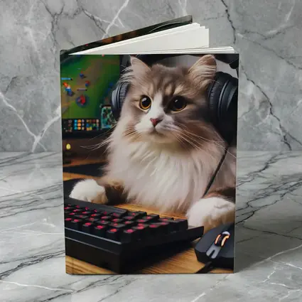 Fluffy Cat Gamer With Headset Gaming Setup