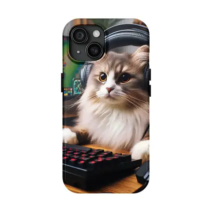 Fluffy Cat Gamer With Headset Gaming Setup