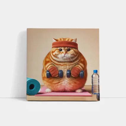 Chubby Orange Cat Lifting Dumbbells Gym