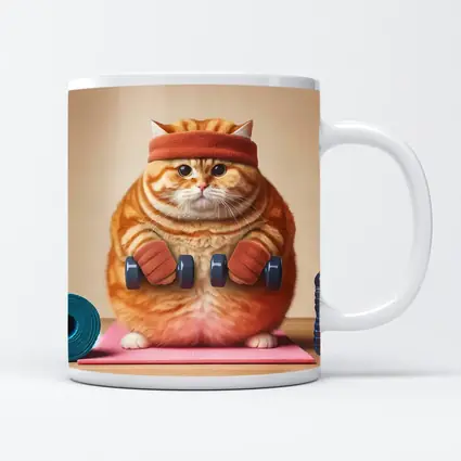 Chubby Orange Cat Lifting Dumbbells Gym