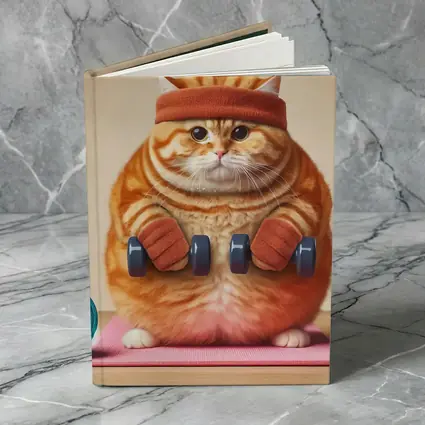 Chubby Orange Cat Lifting Dumbbells Gym
