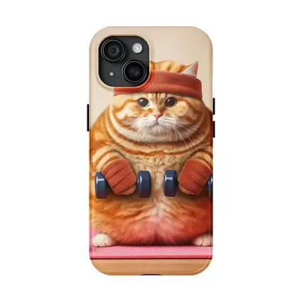 Chubby Orange Cat Lifting Dumbbells Gym