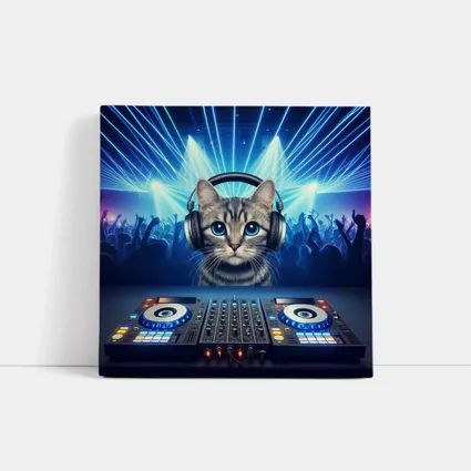 Tabby Cat DJ Neon Club Party
