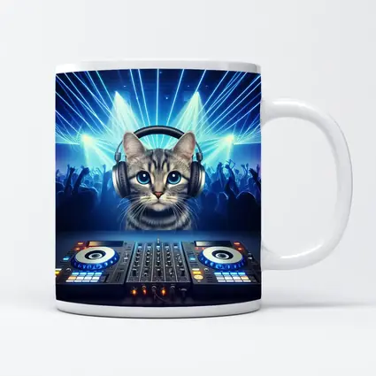 Tabby Cat DJ Neon Club Party