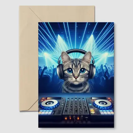 Tabby Cat DJ Neon Club Party