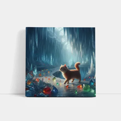Orange Cat Exploring Magical Crystal Ice Cave