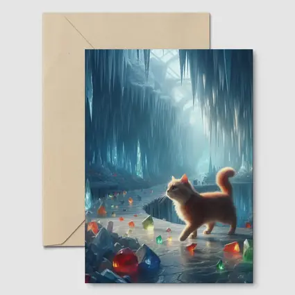Orange Cat Exploring Magical Crystal Ice Cave