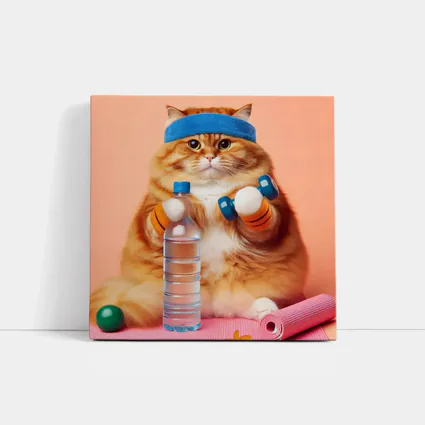 Chubby Orange Cat Gym Workout Pink Background