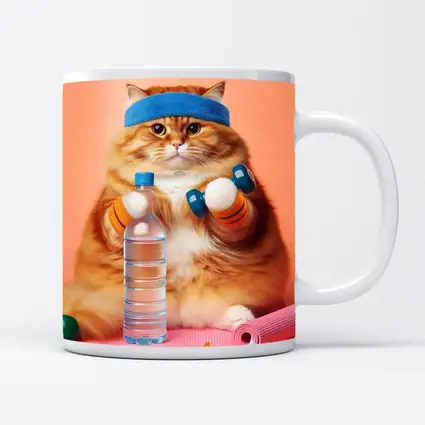 Chubby Orange Cat Gym Workout Pink Background
