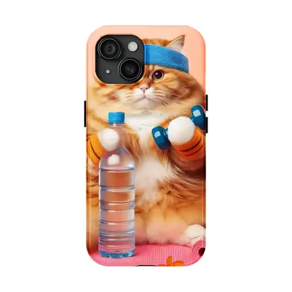 Chubby Orange Cat Gym Workout Pink Background