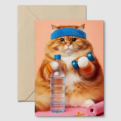 Chubby Orange Cat Gym Workout Pink Background