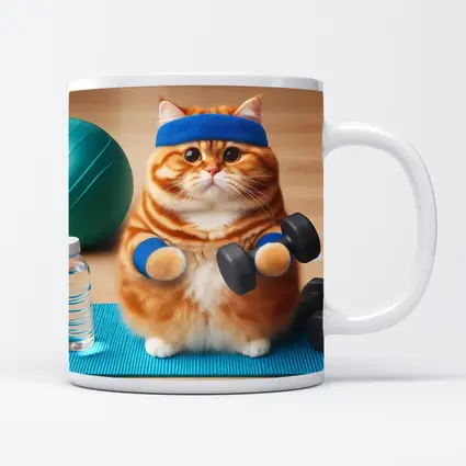 Orange Cat Lifting Dumbbells Gym Workout
