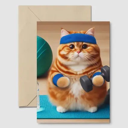 Orange Cat Lifting Dumbbells Gym Workout