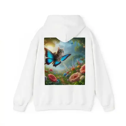 Cat Butterfly Wings Flying Over Fantasy Garden