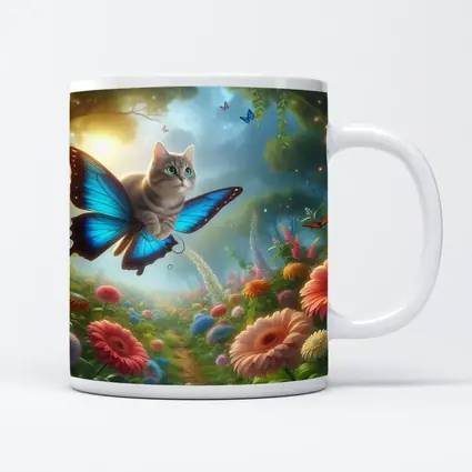 Cat Butterfly Wings Flying Over Fantasy Garden
