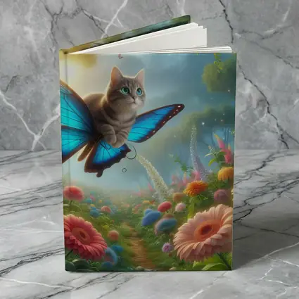 Cat Butterfly Wings Flying Over Fantasy Garden