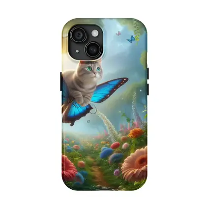 Cat Butterfly Wings Flying Over Fantasy Garden