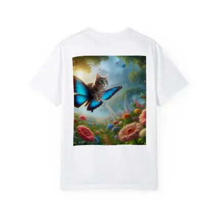 Cat Butterfly Wings Flying Over Fantasy Garden