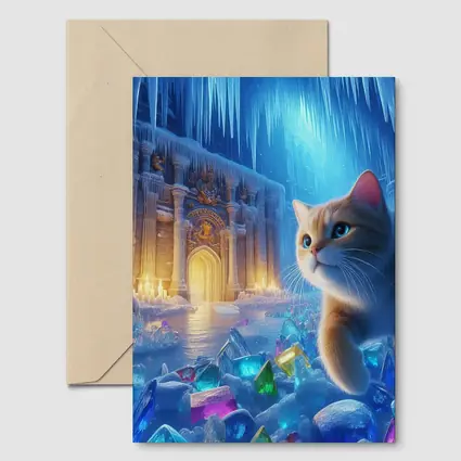 Cute Cat Exploring Frozen Crystal Ice Palace