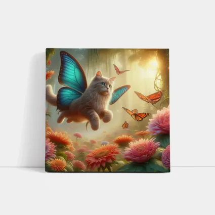 Fantasy Cat Butterfly Wings Floral Forest