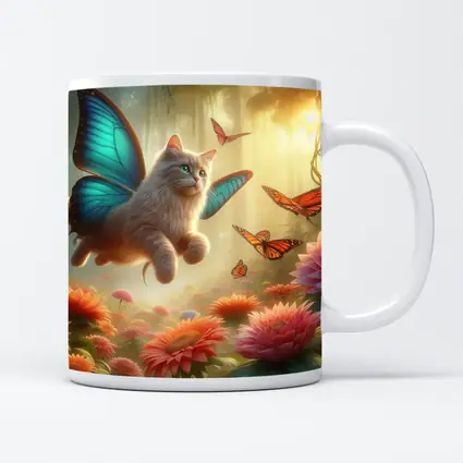 Fantasy Cat Butterfly Wings Floral Forest