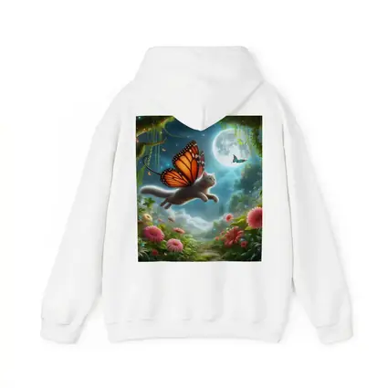Gray Cat Butterfly Wings Fantasy Moon Garden