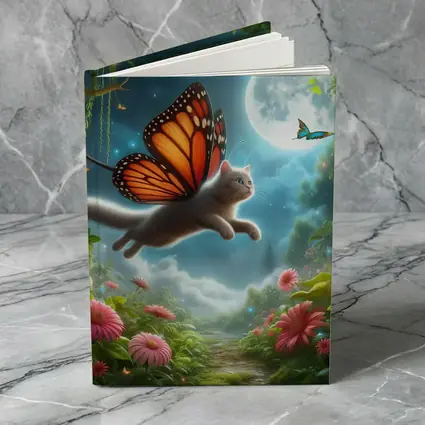 Gray Cat Butterfly Wings Fantasy Moon Garden