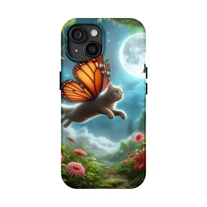 Gray Cat Butterfly Wings Fantasy Moon Garden