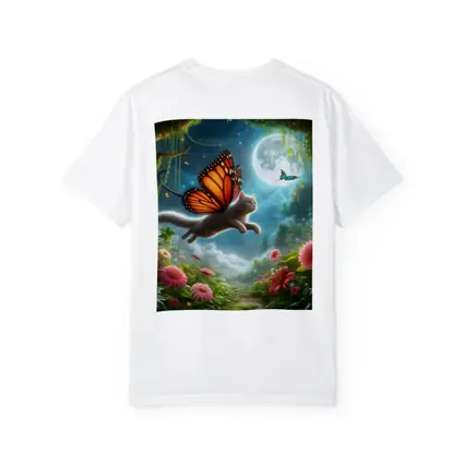 Gray Cat Butterfly Wings Fantasy Moon Garden