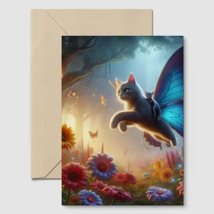 Flying Cat Butterfly Wings Enchanted Forest