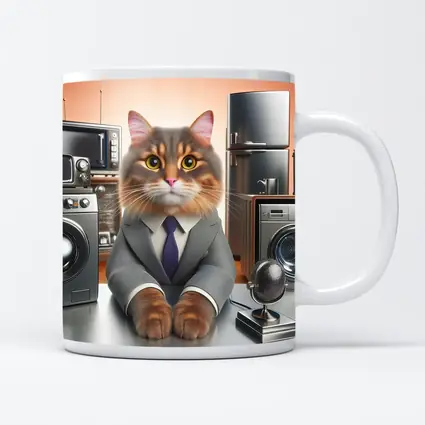 Gray Cat in Suit Surrounded by Appliances
