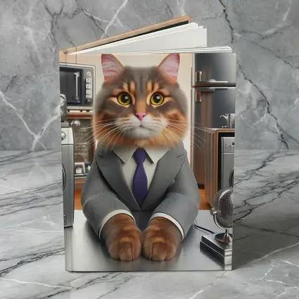 Gray Cat in Suit Surrounded by Appliances