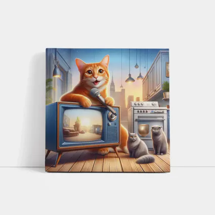 Orange Tabby Cat Singing Retro TV Kitchen