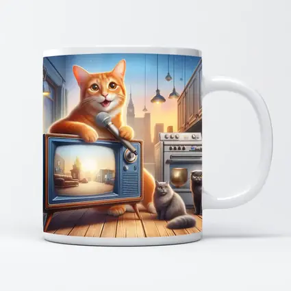 Orange Tabby Cat Singing Retro TV Kitchen
