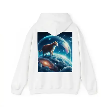 Orange Cat Standing on Cosmic Planet Space