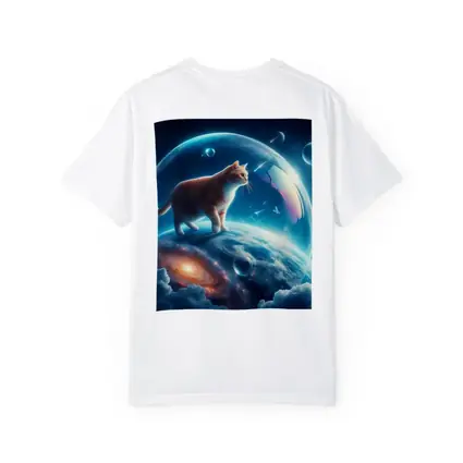 Orange Cat Standing on Cosmic Planet Space