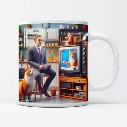 Ginger Cat Man Retro Kitchen Scene