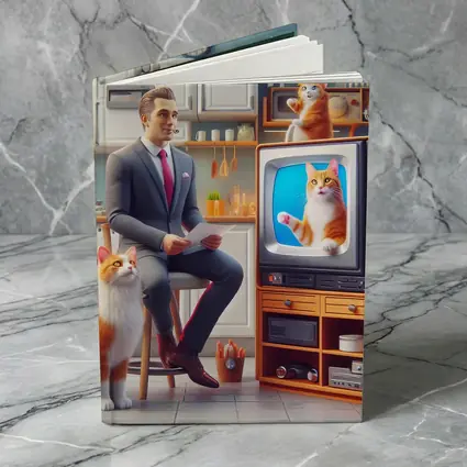 Ginger Cat Man Retro Kitchen Scene