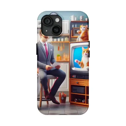 Ginger Cat Man Retro Kitchen Scene