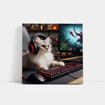 Fluffy Cat Gaming Setup Red Keyboard