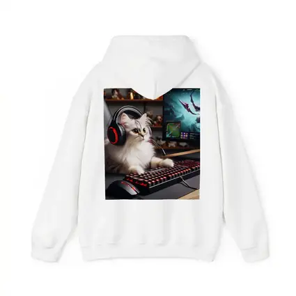 Fluffy Cat Gaming Setup Red Keyboard