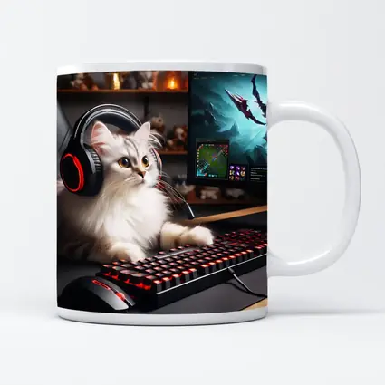 Fluffy Cat Gaming Setup Red Keyboard