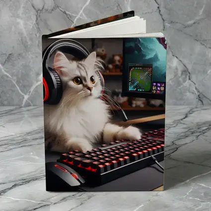 Fluffy Cat Gaming Setup Red Keyboard