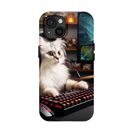 Fluffy Cat Gaming Setup Red Keyboard