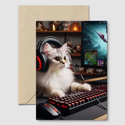 Fluffy Cat Gaming Setup Red Keyboard